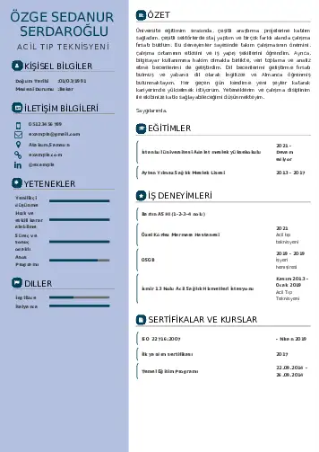 Acil Tıp Teknisyeni CV Örnekleri cv indir